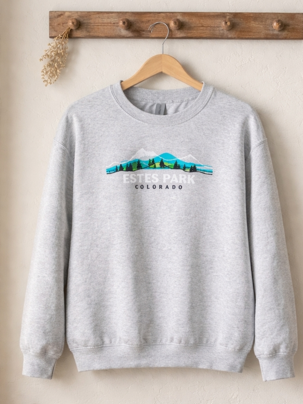 Gildan Grey Crewneck Sweatshirt with Blue & Green Mountain Graphic
